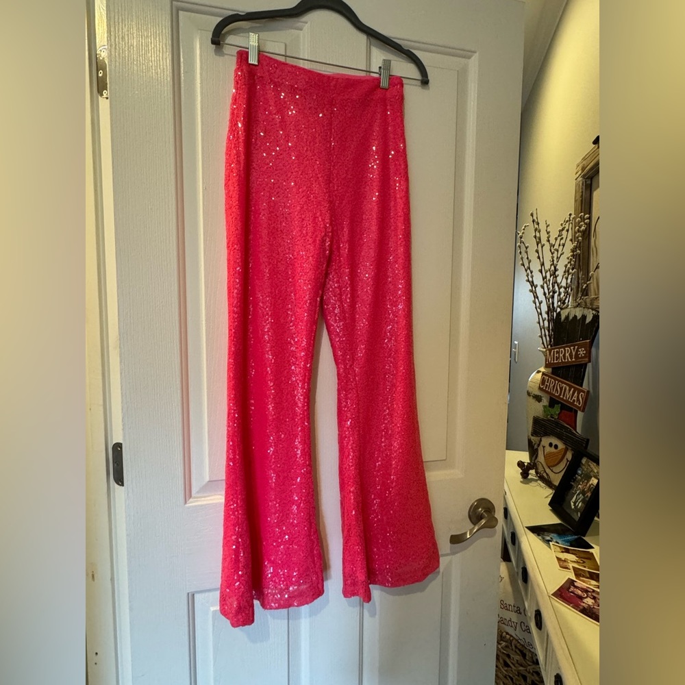 Pink Sequin Flare Pants